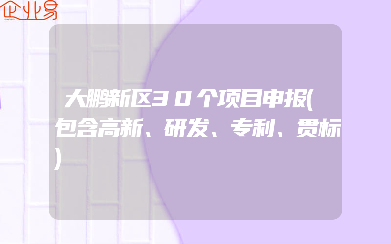 大鹏新区30个项目申报(包含高新、研发、专利、贯标)