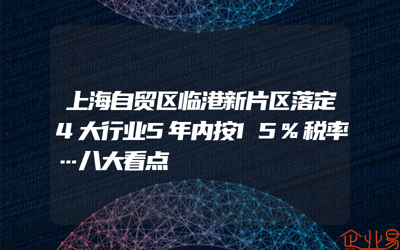 上海自贸区临港新片区落定4大行业5年内按15%税率…八大看点