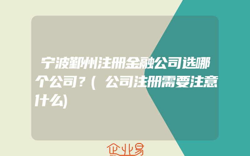 宁波鄞州注册金融公司选哪个公司？(公司注册需要注意什么)