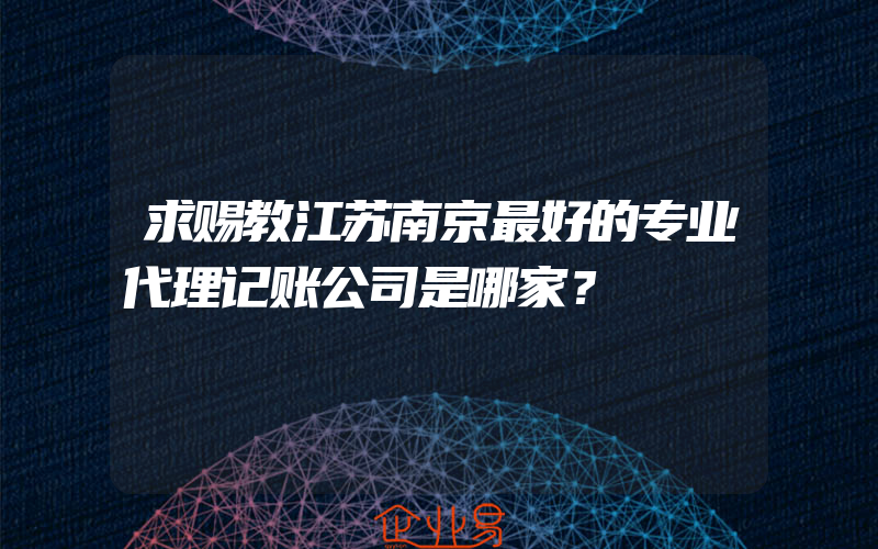 求赐教江苏南京最好的专业代理记账公司是哪家？