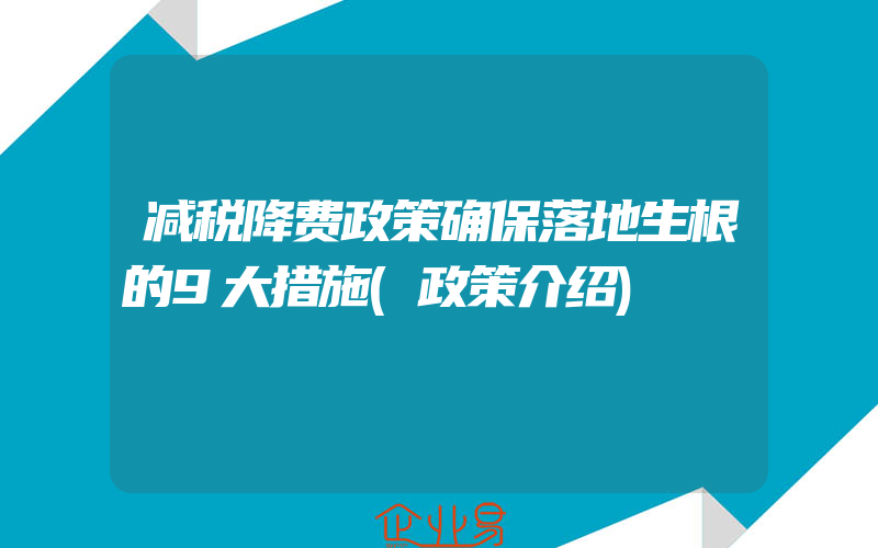 减税降费政策确保落地生根的9大措施(政策介绍)