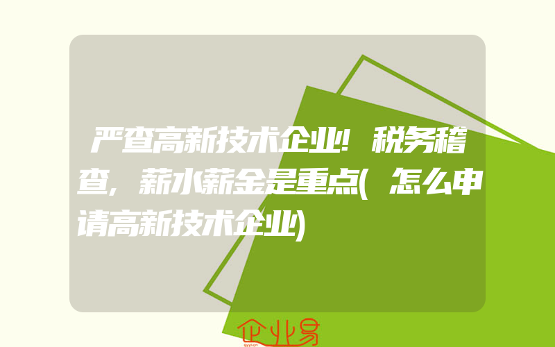 严查高新技术企业!税务稽查,薪水薪金是重点(怎么申请高新技术企业)