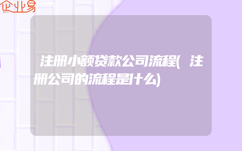 注册小额贷款公司流程(注册公司的流程是什么)