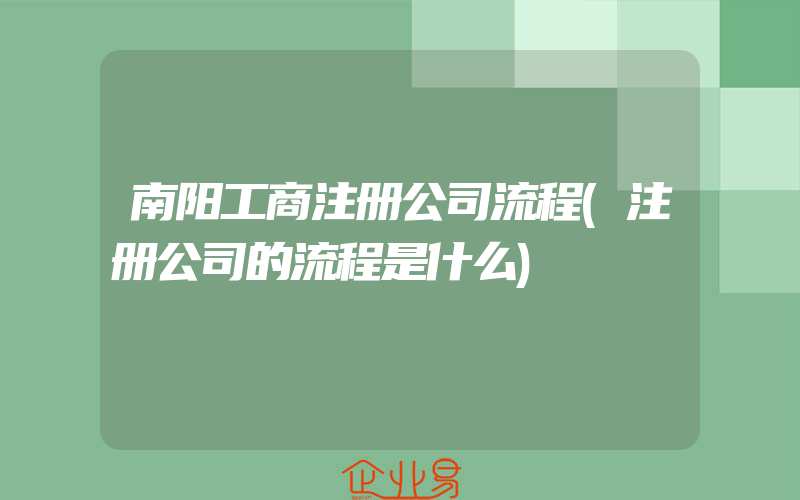 南阳工商注册公司流程(注册公司的流程是什么)