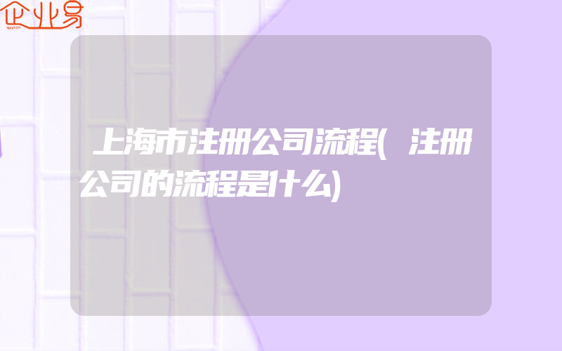 上海市注册公司流程(注册公司的流程是什么)