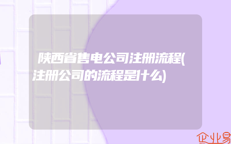 陕西省售电公司注册流程(注册公司的流程是什么)