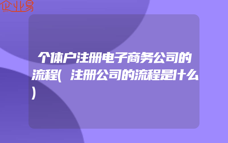 个体户注册电子商务公司的流程(注册公司的流程是什么)