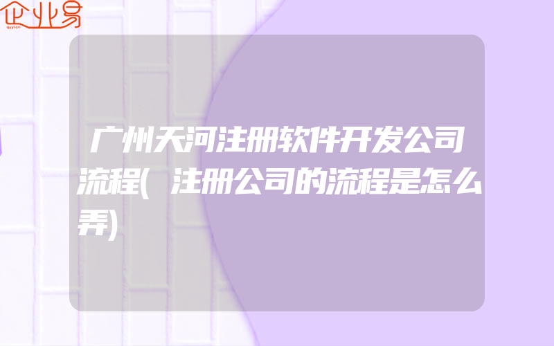 广州天河注册软件开发公司流程(注册公司的流程是怎么弄)