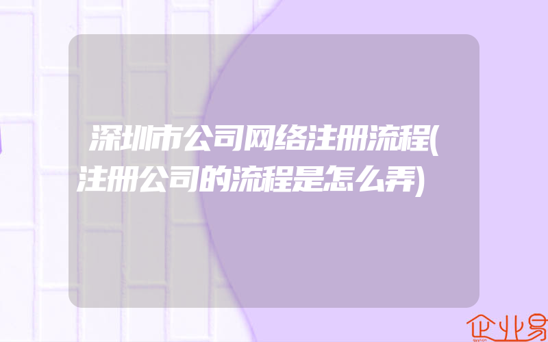 深圳市公司网络注册流程(注册公司的流程是怎么弄)