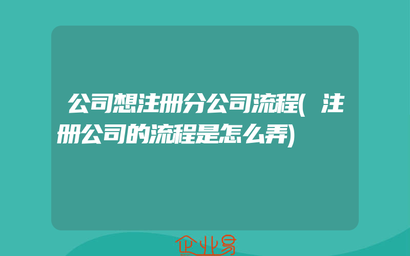 公司想注册分公司流程(注册公司的流程是怎么弄)