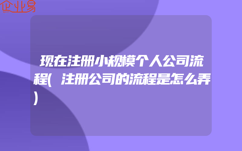 现在注册小规模个人公司流程(注册公司的流程是怎么弄)