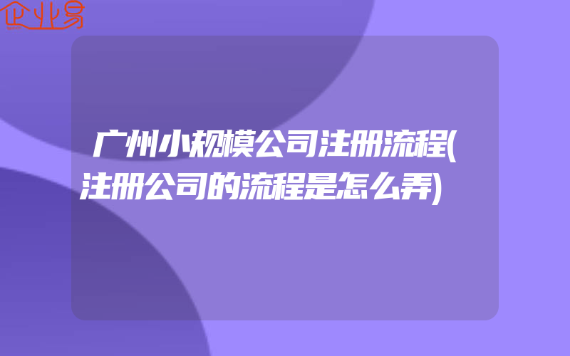 广州小规模公司注册流程(注册公司的流程是怎么弄)