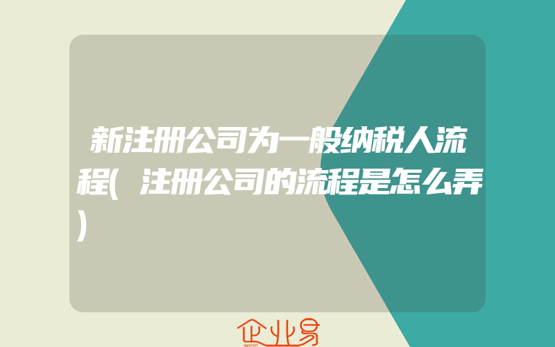 新注册公司为一般纳税人流程(注册公司的流程是怎么弄)