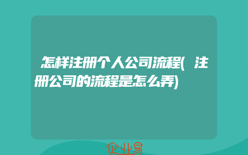 怎样注册个人公司流程(注册公司的流程是怎么弄)