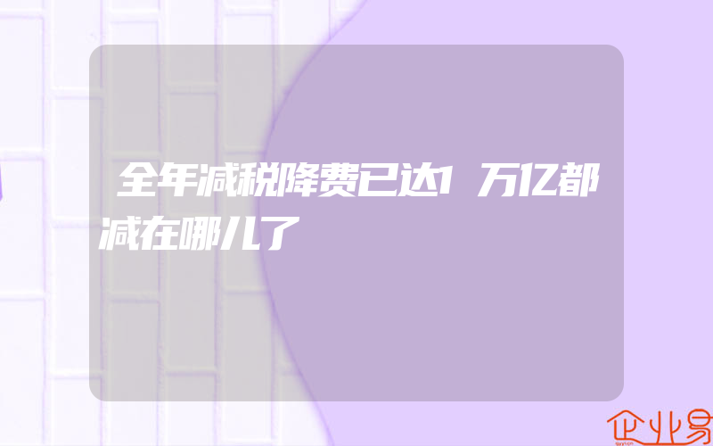 全年减税降费已达1万亿都减在哪儿了