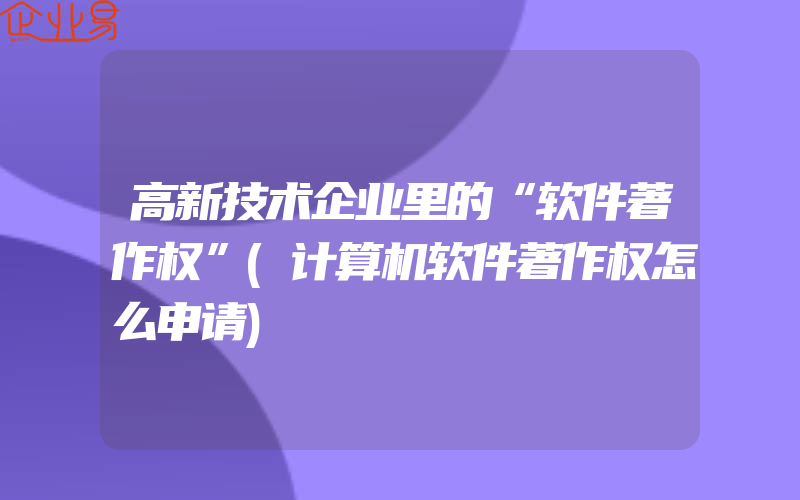 高新技术企业里的“软件著作权”(计算机软件著作权怎么申请)