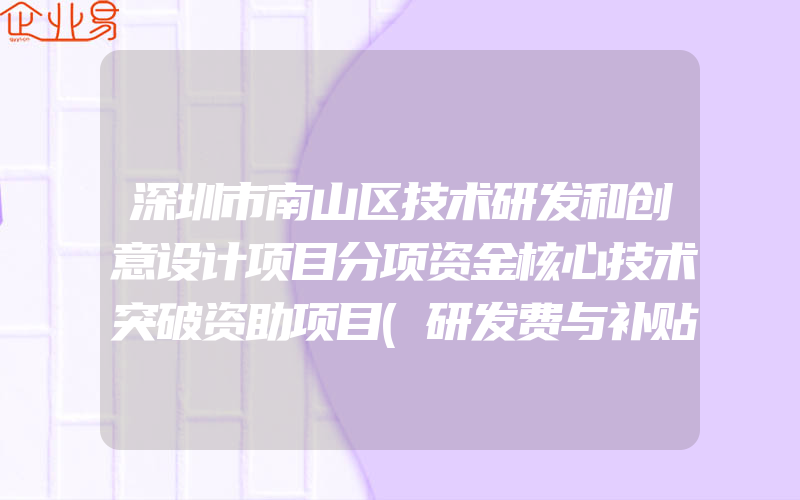 深圳市南山区技术研发和创意设计项目分项资金核心技术突破资助项目(研发费与补贴申请)