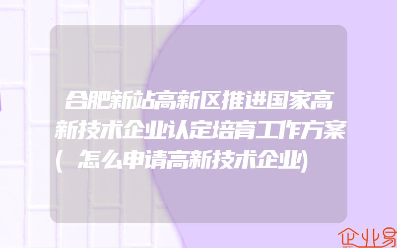 合肥新站高新区推进国家高新技术企业认定培育工作方案(怎么申请高新技术企业)