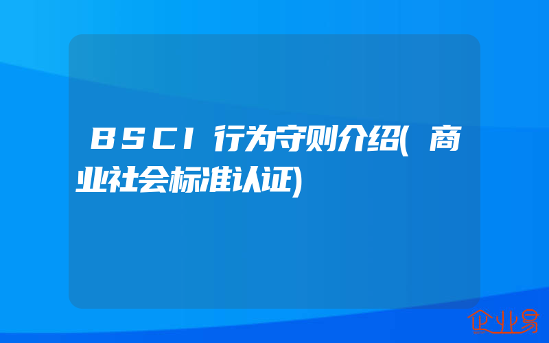 BSCI行为守则介绍(商业社会标准认证)