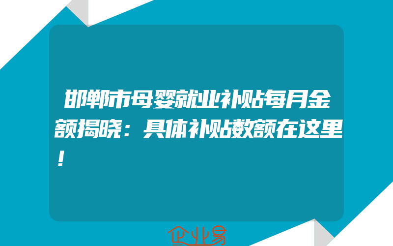 邯郸市母婴就业补贴每月金额揭晓：具体补贴数额在这里！