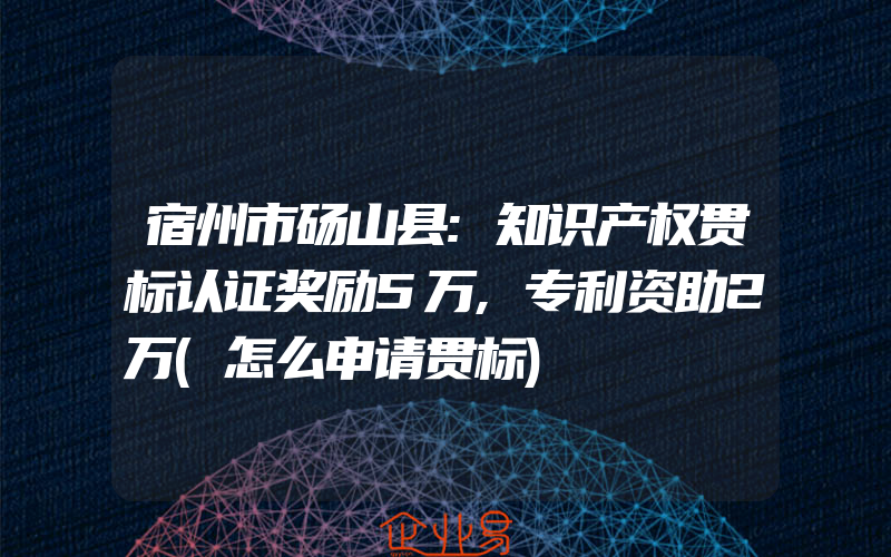 宿州市砀山县:知识产权贯标认证奖励5万,专利资助2万(怎么申请贯标)