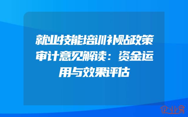 就业技能培训补贴政策审计意见解读：资金运用与效果评估