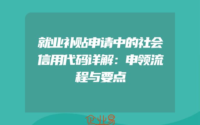就业补贴申请中的社会信用代码详解：申领流程与要点