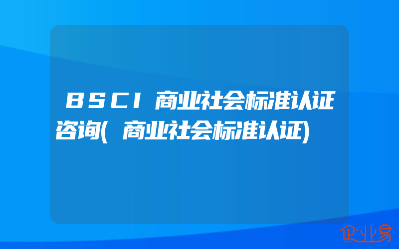 BSCI商业社会标准认证咨询(商业社会标准认证)