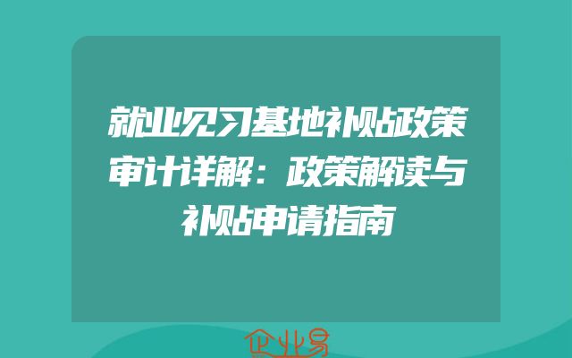就业见习基地补贴政策审计详解：政策解读与补贴申请指南