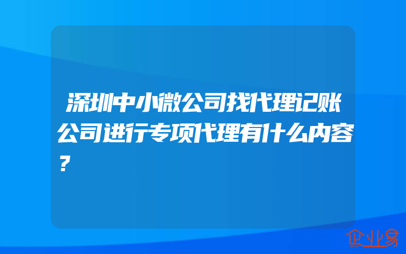 深圳中小微公司找代理记账公司进行专项代理有什么内容？