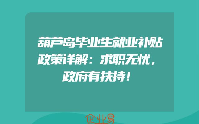 葫芦岛毕业生就业补贴政策详解：求职无忧，政府有扶持！