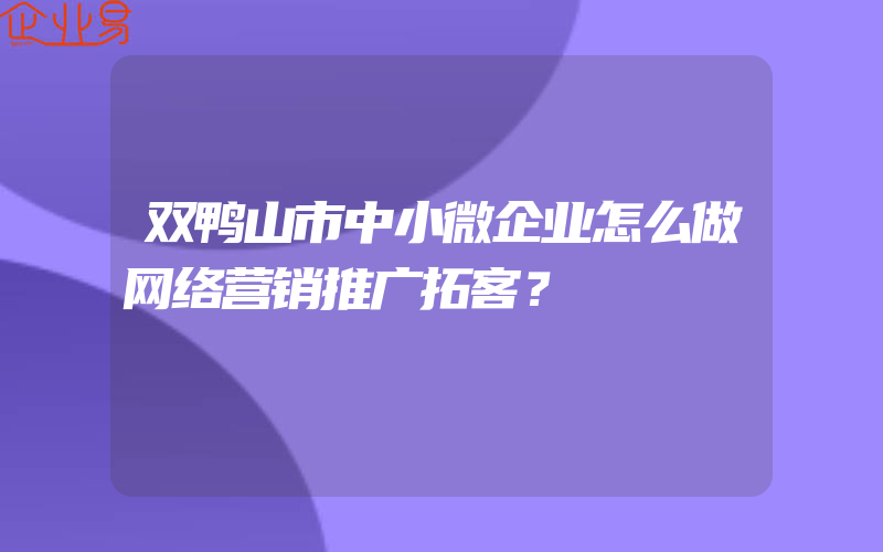 双鸭山市中小微企业怎么做网络营销推广拓客？