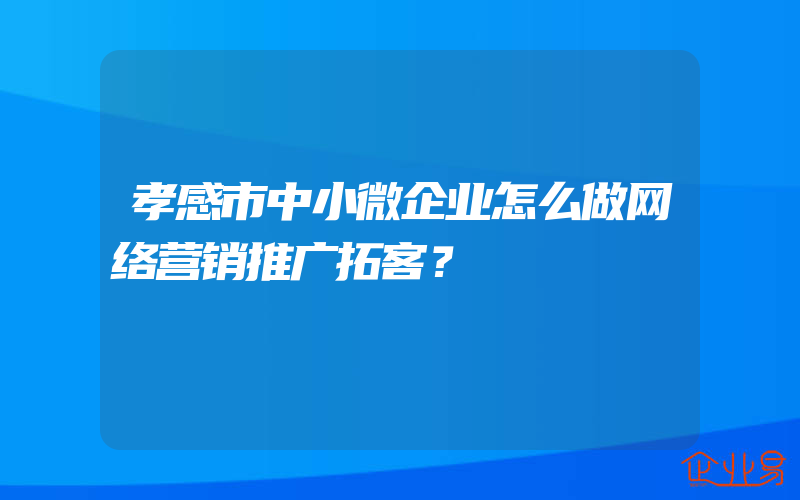 孝感市中小微企业怎么做网络营销推广拓客？