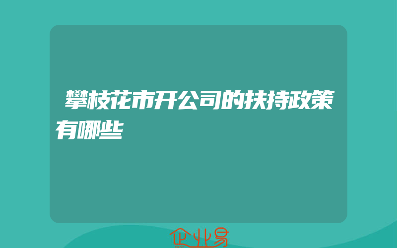 攀枝花市开公司的扶持政策有哪些