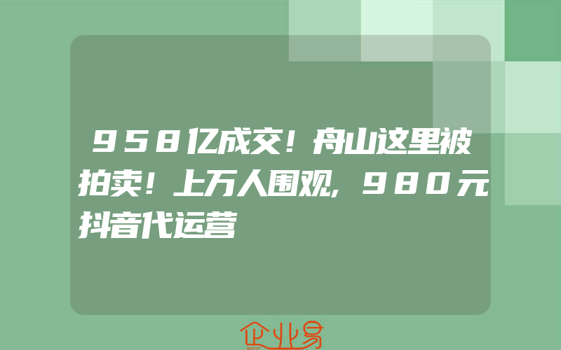 958亿成交！舟山这里被拍卖！上万人围观,980元抖音代运营