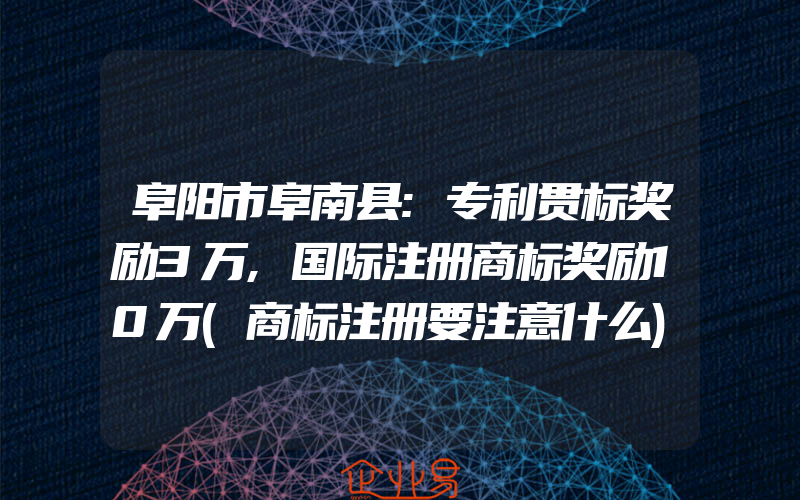 阜阳市阜南县:专利贯标奖励3万,国际注册商标奖励10万(商标注册要注意什么)