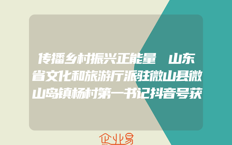 传播乡村振兴正能量 山东省文化和旅游厅派驻微山县微山岛镇杨村第一书记抖音号获得良好反响,传媒抖音代运营