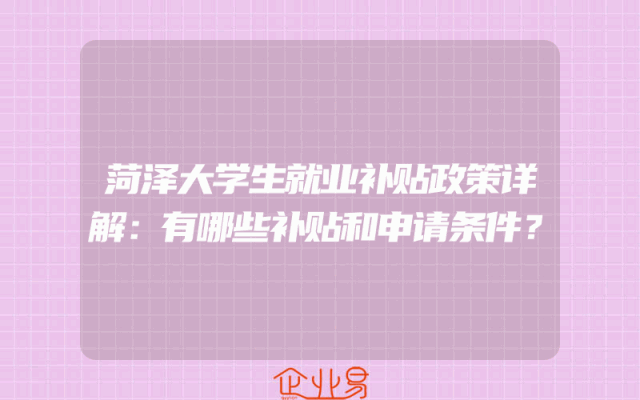菏泽大学生就业补贴政策详解：有哪些补贴和申请条件？