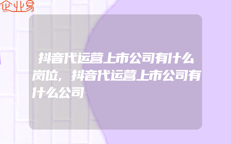 抖音代运营上市公司有什么岗位,抖音代运营上市公司有什么公司