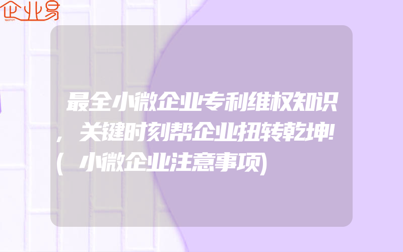 最全小微企业专利维权知识,关键时刻帮企业扭转乾坤!(小微企业注意事项)