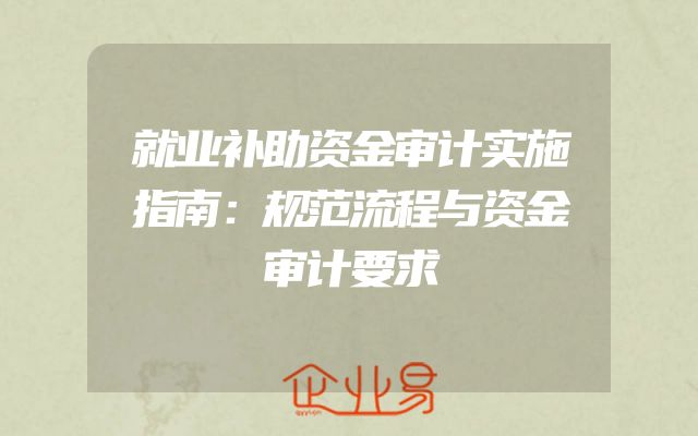 就业补助资金审计实施指南：规范流程与资金审计要求