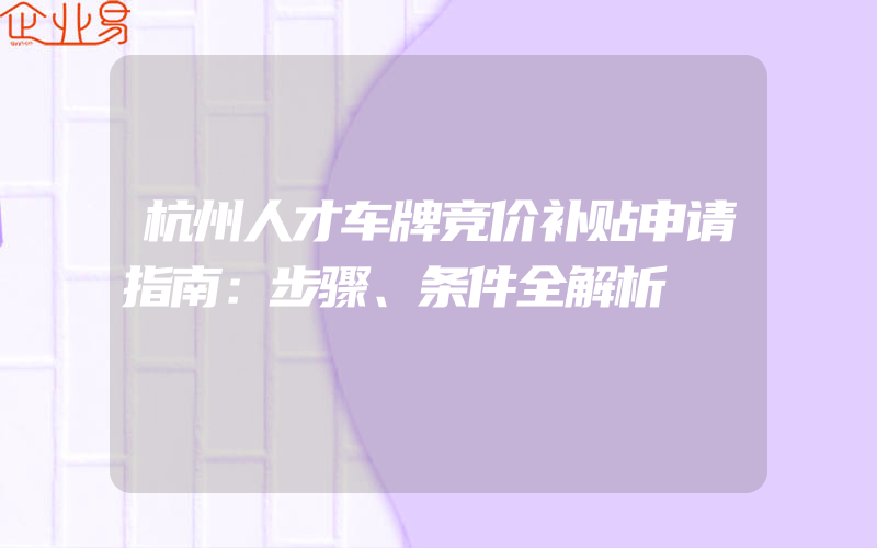 杭州人才车牌竞价补贴申请指南：步骤、条件全解析