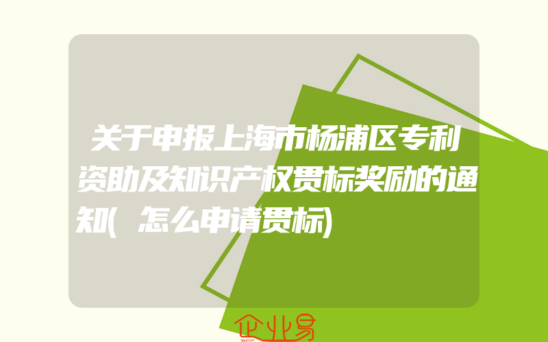 关于申报上海市杨浦区专利资助及知识产权贯标奖励的通知(怎么申请贯标)