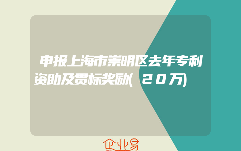 申报上海市崇明区去年专利资助及贯标奖励(20万)