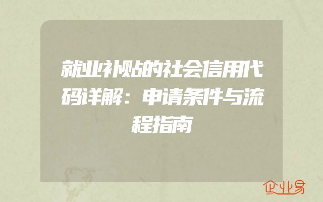 就业补贴的社会信用代码详解：申请条件与流程指南