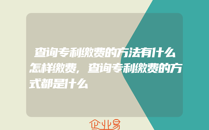 查询专利缴费的方法有什么怎样缴费,查询专利缴费的方式都是什么