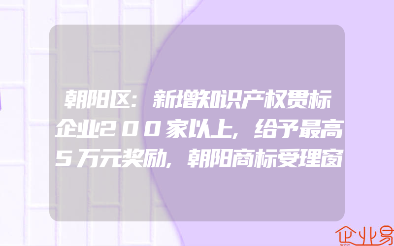 朝阳区:新增知识产权贯标企业200家以上,给予最高5万元奖励,朝阳商标受理窗口正式挂牌