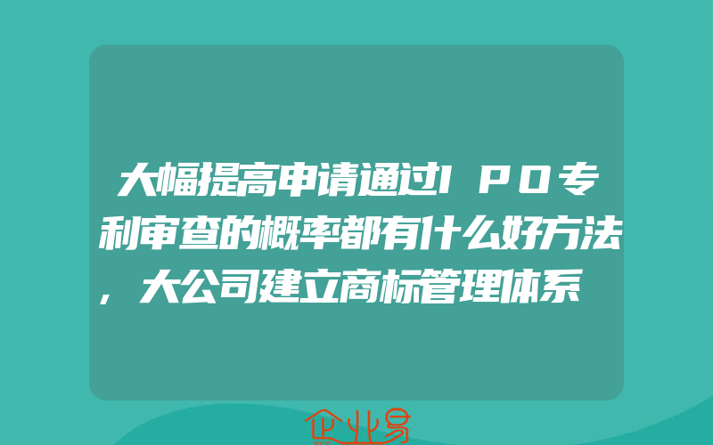 大幅提高申请通过IPO专利审查的概率都有什么好方法,大公司建立商标管理体系