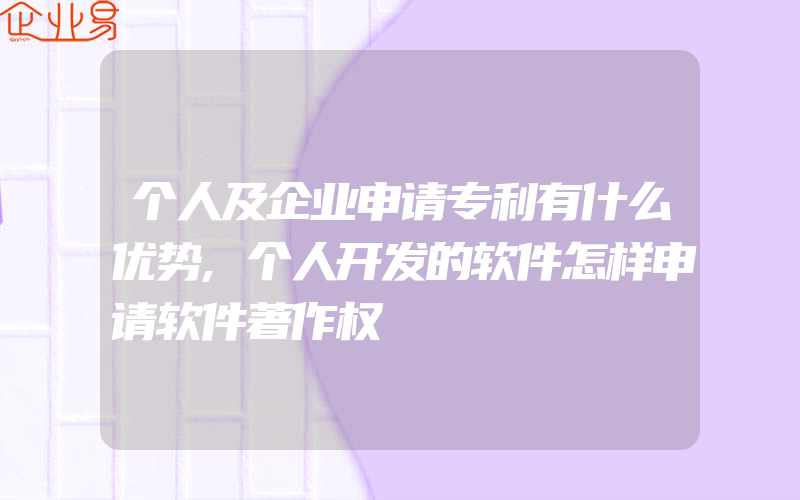 个人及企业申请专利有什么优势,个人开发的软件怎样申请软件著作权