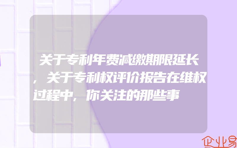 关于专利年费减缴期限延长,关于专利权评价报告在维权过程中,你关注的那些事